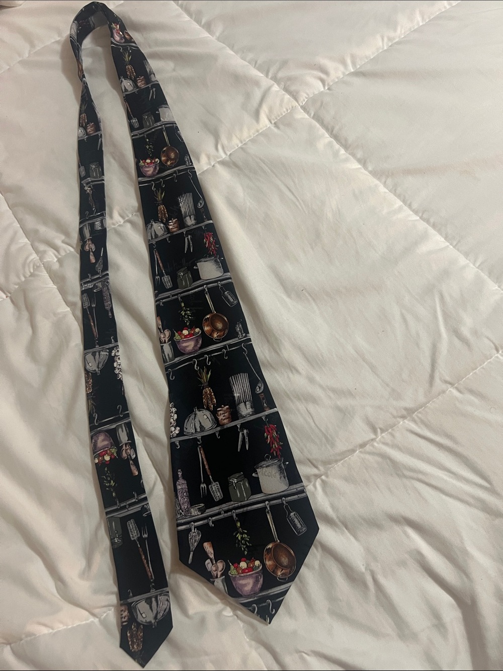 Nicole Miller Black Tie with Kitchenware Motif (#41)